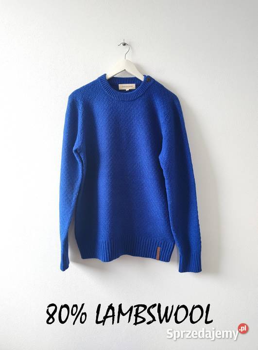 Niebieski sweter męski Lambswool Frederik Wkładane przez głowę Swetry i golfy Jasło sprzedam