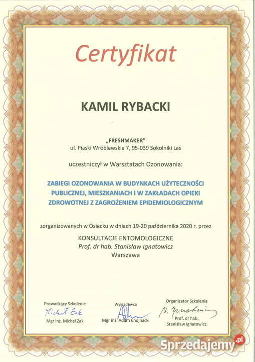 Ozonowanie zamgławianie ULV dezynfekcja miejsc Łódź