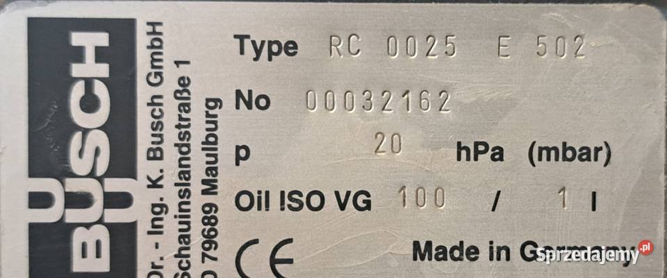 Pompa Próżniowa BUSCH RC 0025 Olejowa Pompy