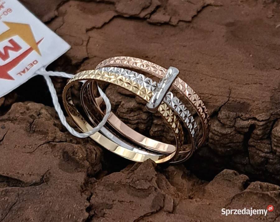 Pierścionek r12 Złoty pr585 3obrączki 3kolory Poznań