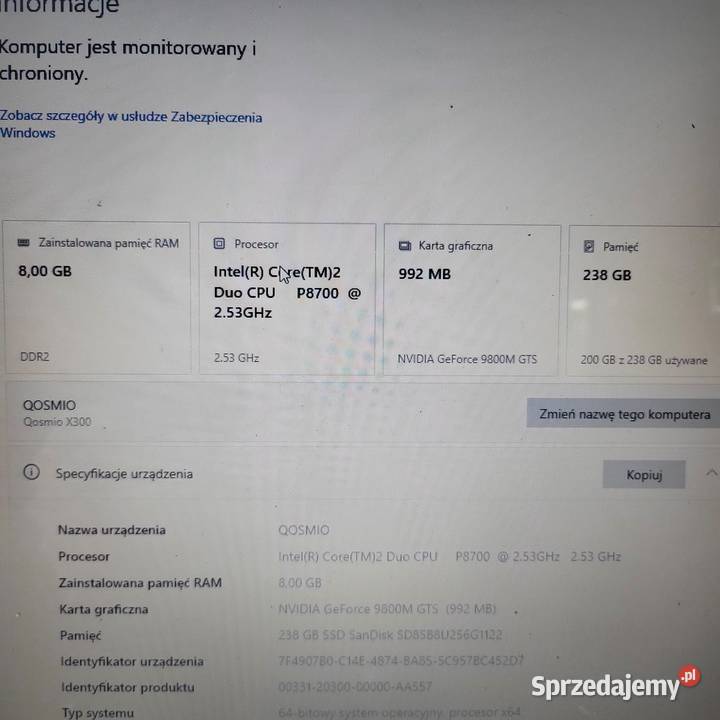 Toshiba Qosmio x300 NVidia SLI 1gb Taktowanie 2650 Inowrocław