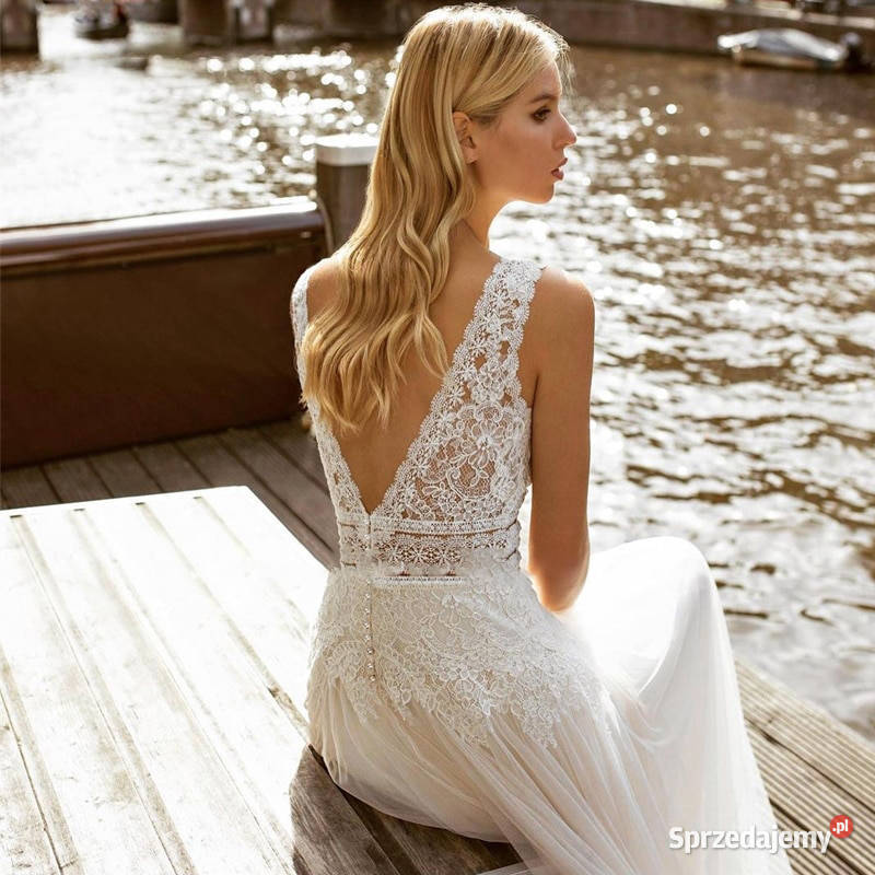 Suknia ślubna boho liniaA koronka 40 L 44 XXL Jelenia Góra