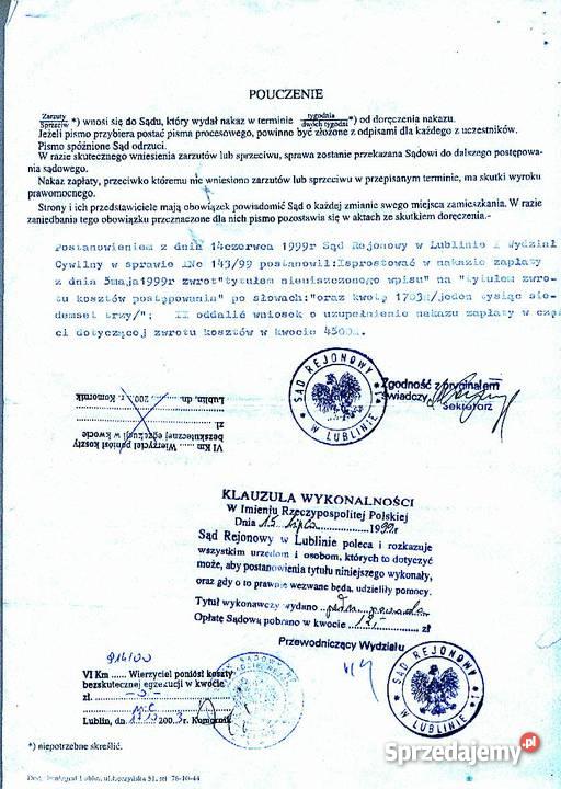 dług z prawomocnego nakazu zapłaty 84 odsetki Lublin