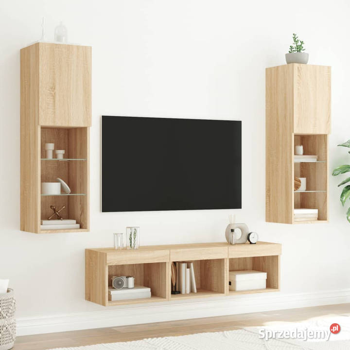 5częściowy zestaw mebli TV z LED dąb sonoma