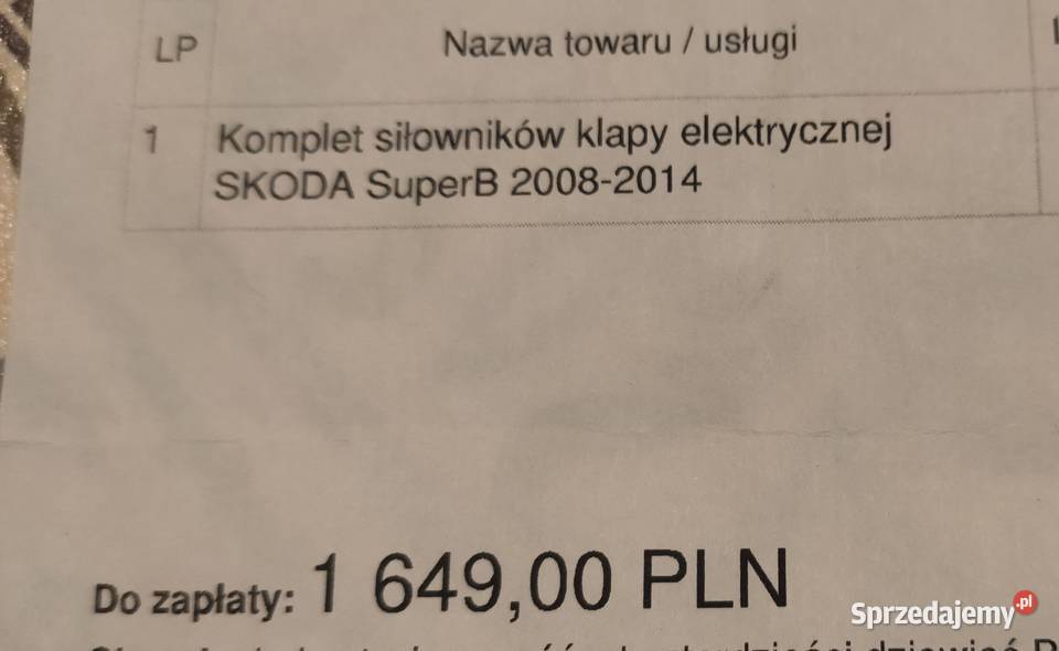 2X SIŁOWNIK ELEKTRYCZNY BAGAŻNIKA do SKODA Gubin