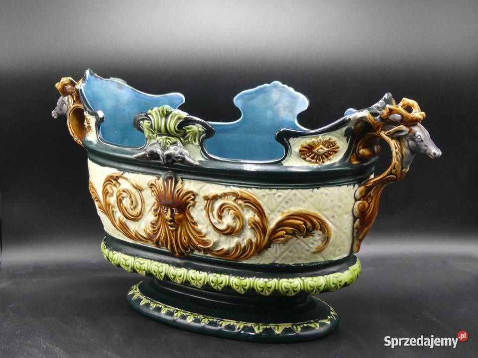 Okazała majolikowa donica sygnowana początek XX