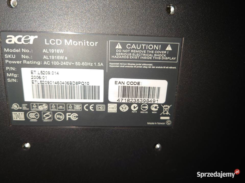 Monitor Acer 19 AL1916W7 Monitory i projektory Monitory i projektory Kraków