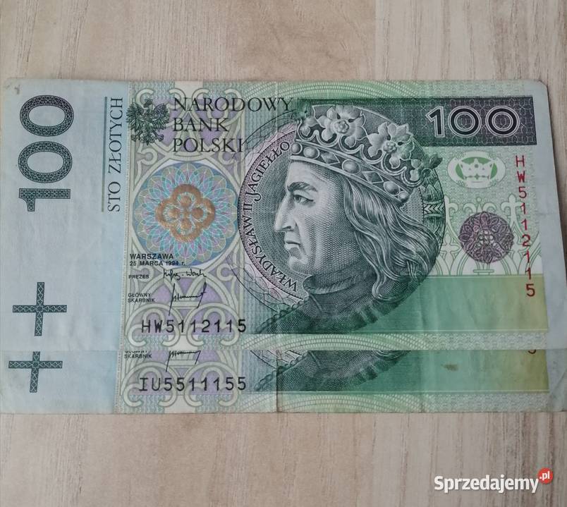 Banknot z bliźniakiem100zl z 1994r Złoty Radar