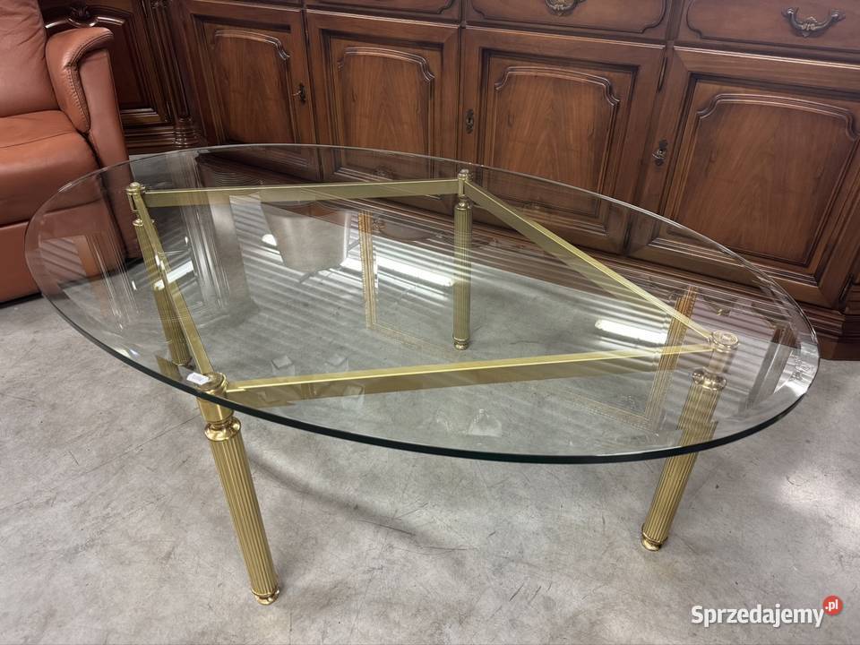 Owalnaduża ława z grubym frezowanym szklanym Ełk