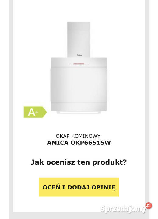 Okap Amica Funkcja pochłaniacza Szymbark sprzedam