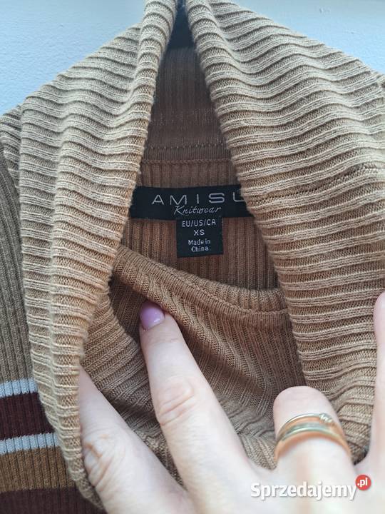 Sweterek w paski z golfem Amisu XS pomorskie