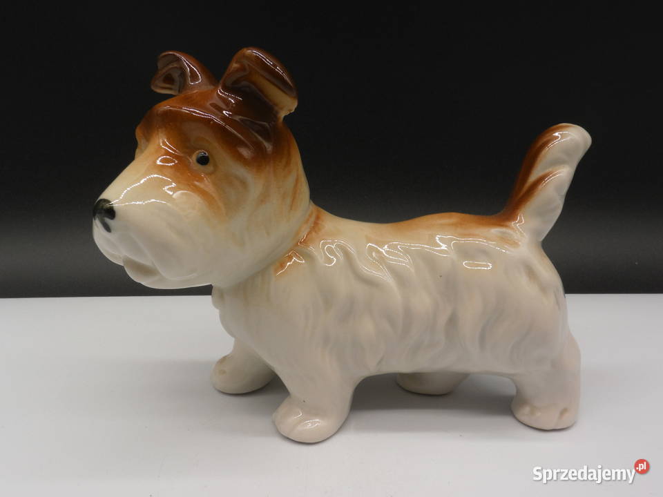 Stara figurka pies piesek porcelana sygn Foreign Raszków