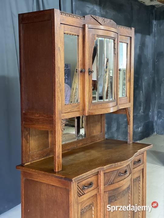 Kredens dębowy Art Deco z lustrami fazowanymi Budno sprzedam