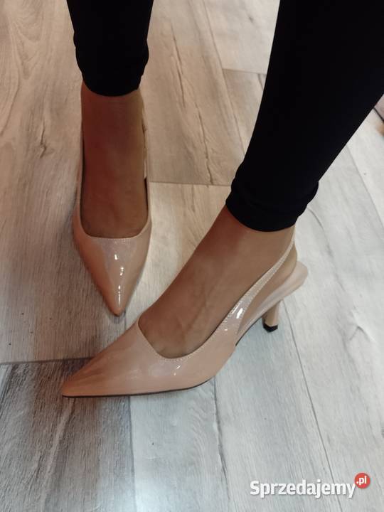 4041 Hologramowe beżowe czółenka wieczorowe z