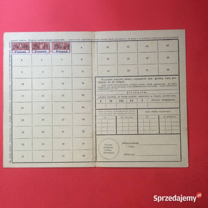 1807 Karta Kwitowa Ubezpieczenia Ziemborski Szczecin sprzedam