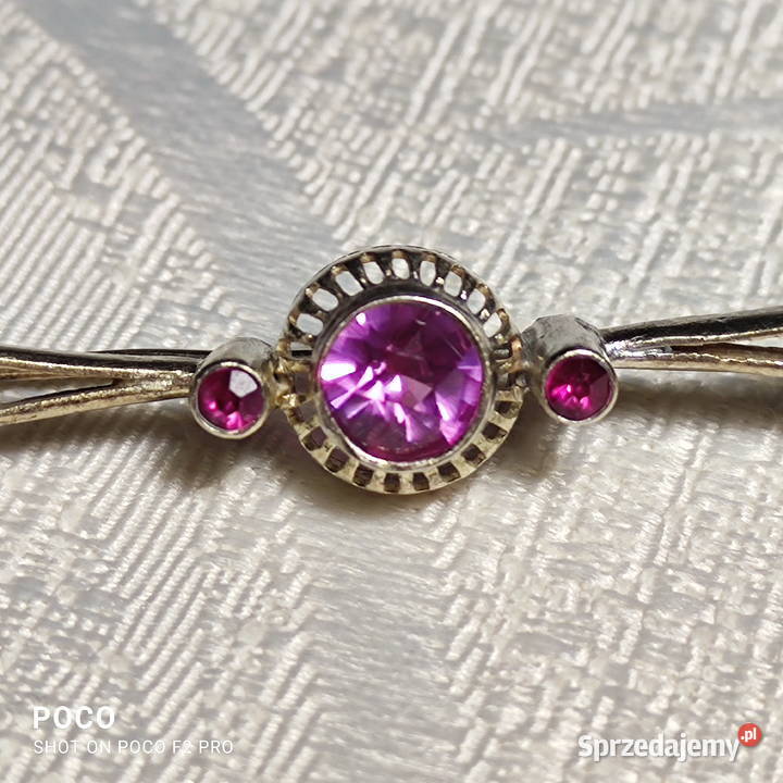 Antyk Pozłacana srebrna broszka z turmalinami srebrne Wrocław