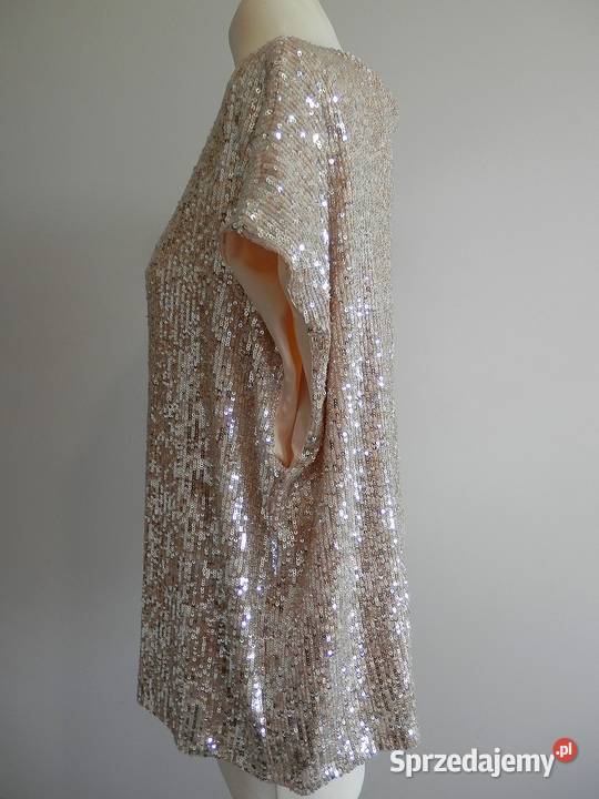 Bluzka Cekinowa Luźny Fason Wieczorowa Balowa brązowy/beżowy Łomża