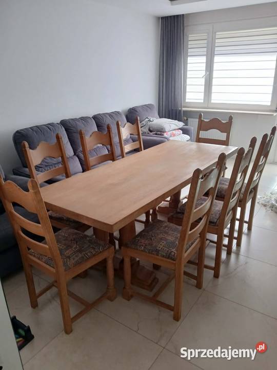 Stół Dębowy 8 dębowych krzeseł