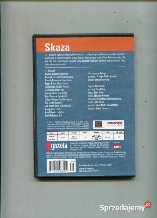 Skaza Juliette Binoche Jeremy Irons Film DVD Szczecin