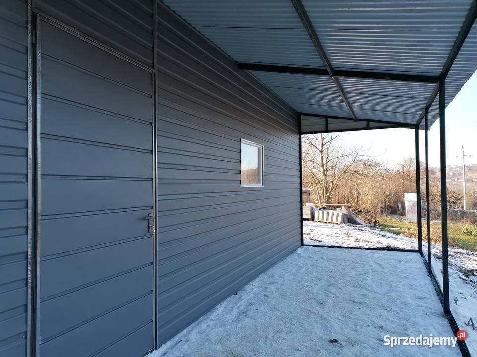Garaż Blaszany GRAFITOWYzadaszenie okna Garaże blacha Gniezno