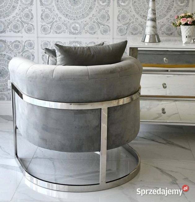Fotel glamour srebrny szary nowoczesny do salonu