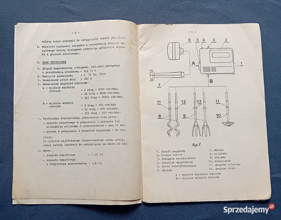 Instrukcja obsługi mały robot kuchenny Antyki, Sztuka, Kolekcje Koźminek