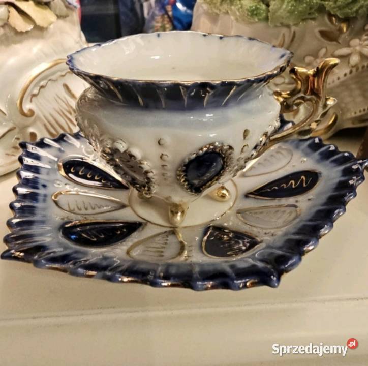 Wiktoriańska kobaltwo złota filiżanka ze