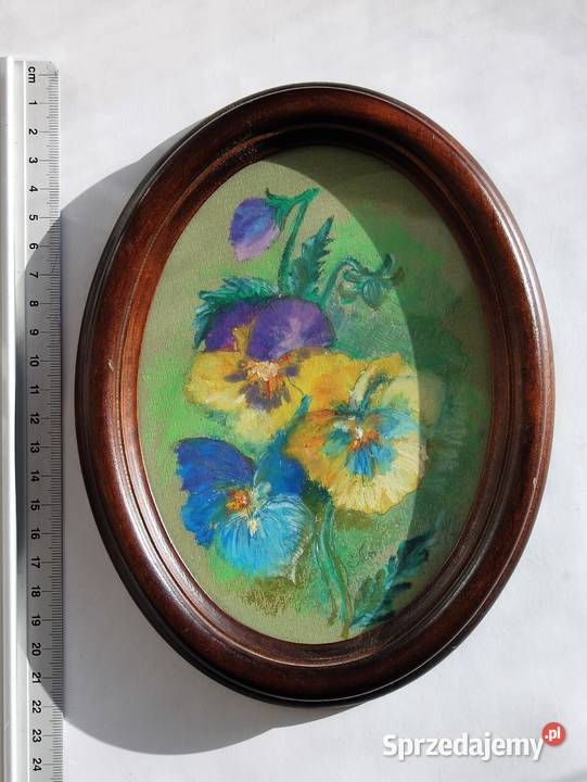 Bratki kwiaty malowane pastele obrazek vintage Dom i Ogród Lublin