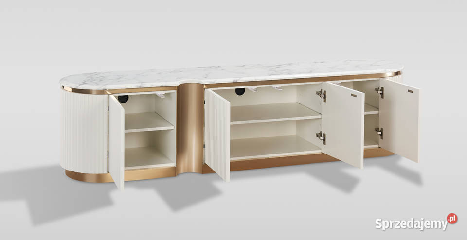 Ryflowana szafka RTV złota biała z blatem małopolskie Golkowice