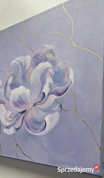 Obraz kwiat złoto i widoczna struktura farby Limanowa