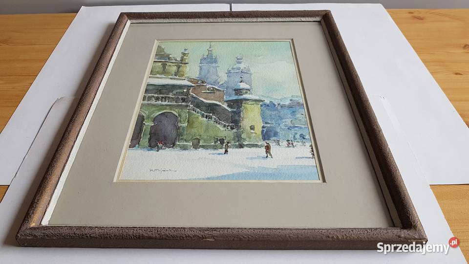 Akwarela szkłem Sukiennice i Kościół Mariacki Dąbrowa Górnicza