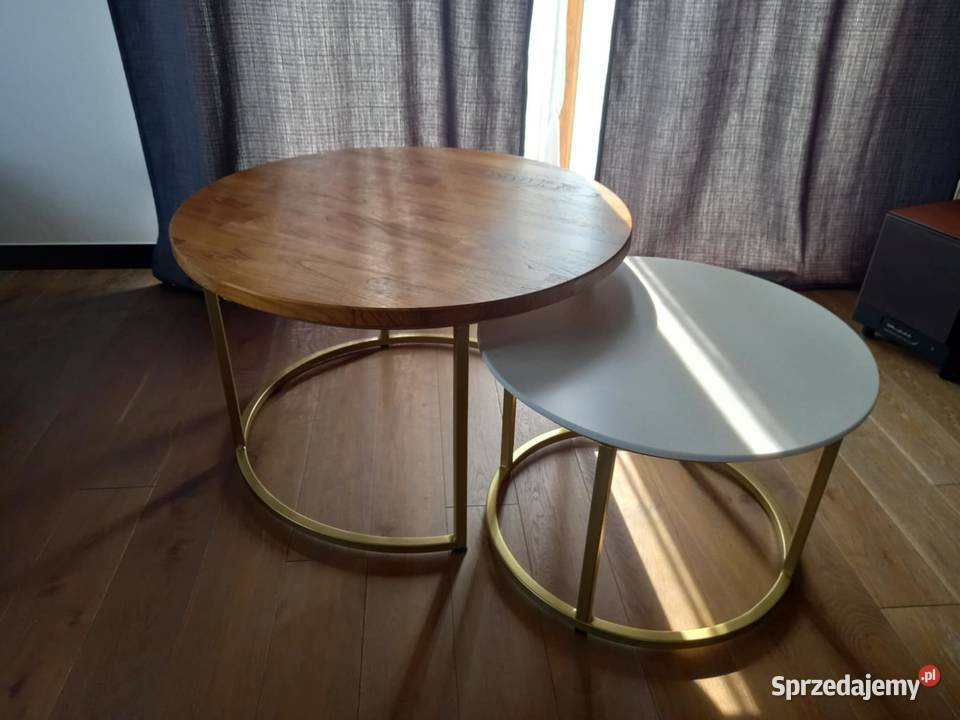 Zestaw stolików Glamour blat drewno teakowe 60cm dolnośląskie Kotowice