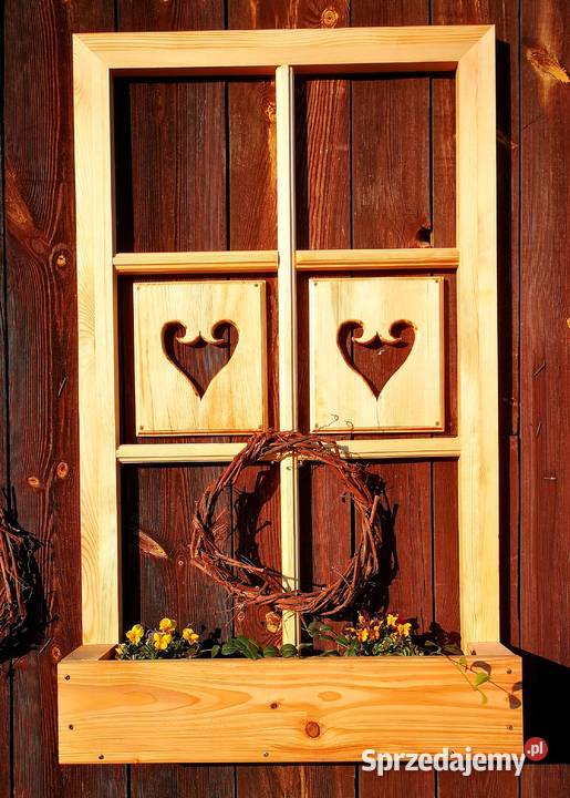 Donica drewniana jako okno kwietnik rustykalny Radków