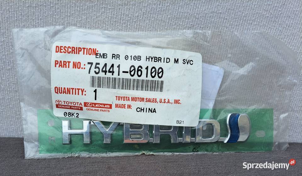 7544106100 emblemat napis HYBRID klapy Toyota Mielęcin