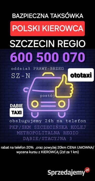 NUMER ototaxi 600500070 Szczecin oddział zachodniopomorskie