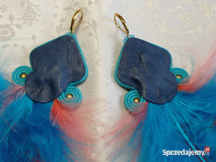 KOLCZYKI Z PIÓRAMI różowomorskie SUTASZ mazowieckie