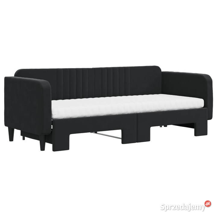 Sofa rozsuwana z materacami czarna aksamit Warszawa sprzedam