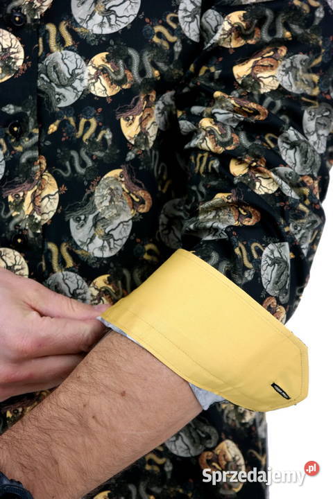 DANIEL BESSI Koszula Męska Fb068 Czarna Wąż Róże Ostrów Wielkopolski