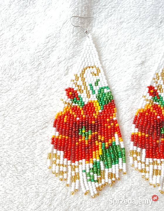 Duże kolczyki koralikowe boho etno bohemian mak Szczecin sprzedam