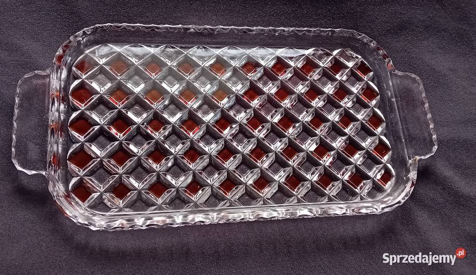 Kryształowa tacka z lazurowanym na kolor miodowy