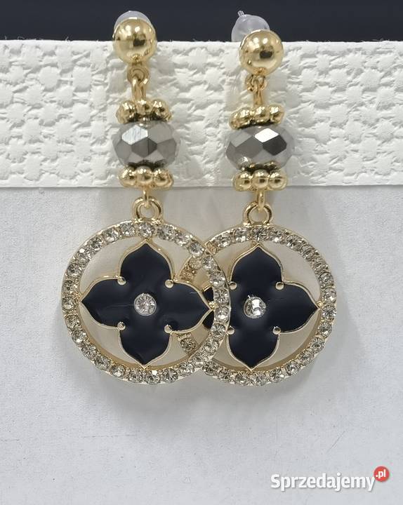 Eleganckie czarno złote kolczyki