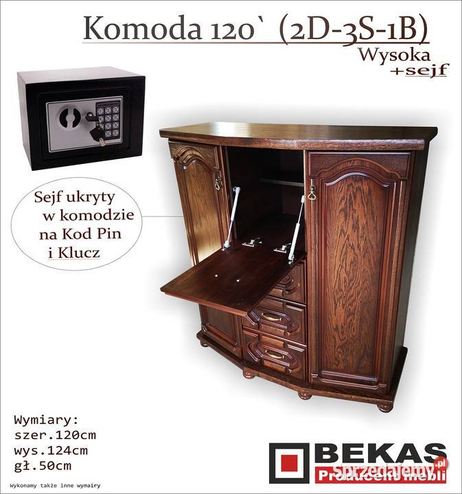Stylowa Komoda 120 z Ukrytym Sejfem w Barku