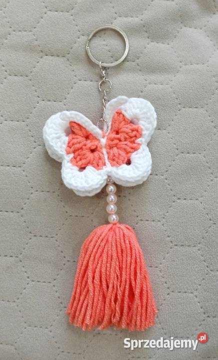 Motyl wykonany na szydełku brelok do kluczy Rękodzieło Łask