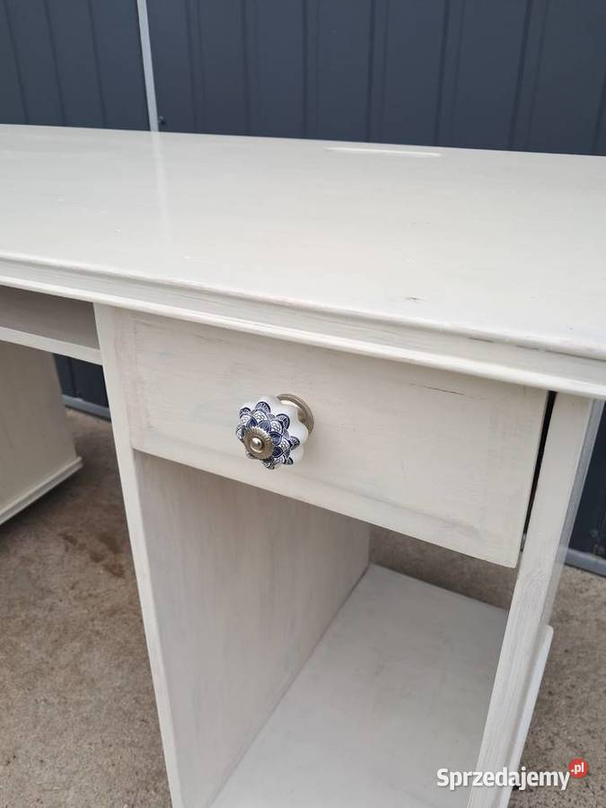 biurko z litego drewna sosnowe białe 140cm Tuliszków