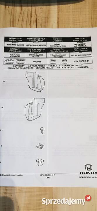 Chlapacze HONDA CIVIC VII lifting tył oryginalne Wrocław