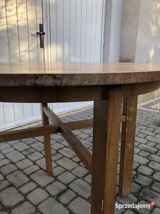 Okrągły drewniany stół PRL vintage małopolskie Kalwaria Zebrzydowska