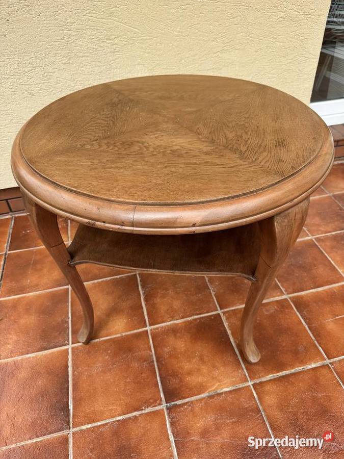 Stolik okrągły kawowy stylowy Ludwikowy z półką Stoliki kawowe i ławy Sulbiny