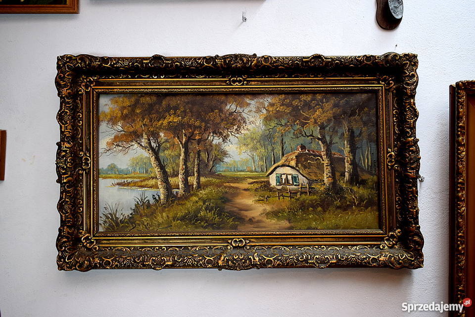 STARY OBRAZ OLEJNY OLEJ NA PŁÓTNIE DUŻY Z RAMĄ Świdnica sprzedam
