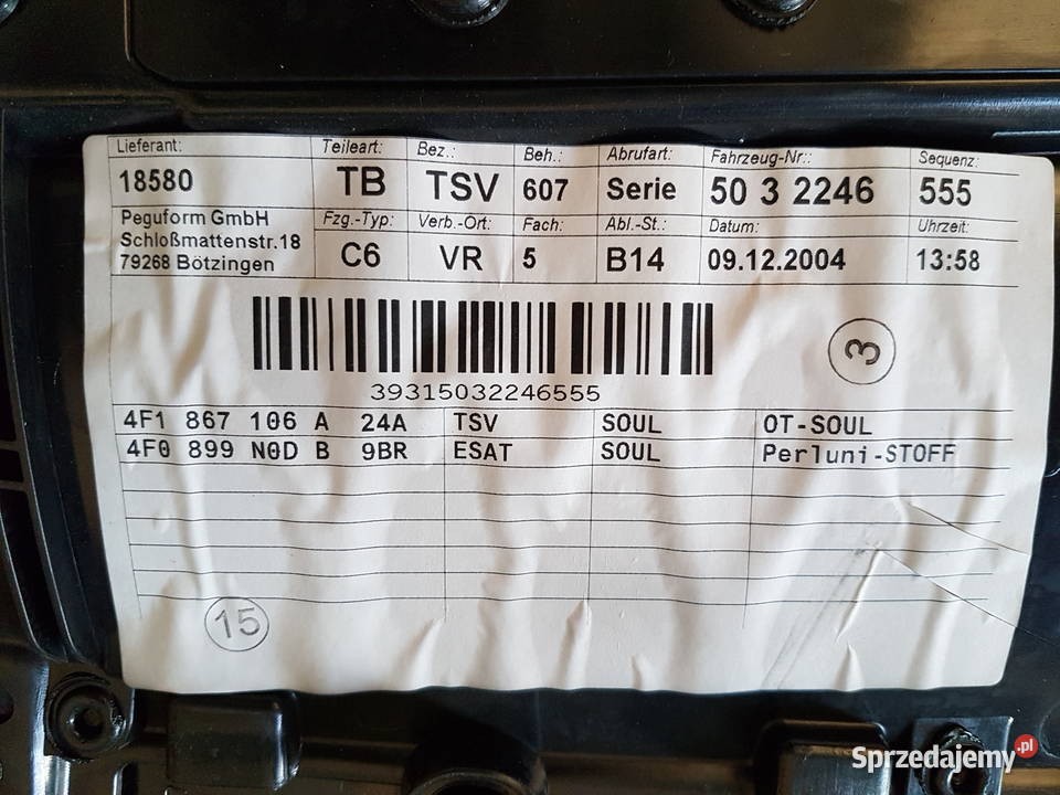 AUDI A6 C6 2005 TAPICERKA DRZWI PRAWA PRZOD Tapicerki samochodowe Turkowice