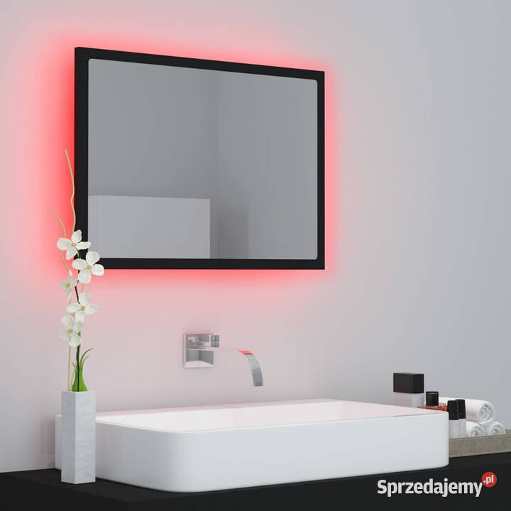 Lustro łazienkowe z LED czarne 60x85x37 akryl Warszawa